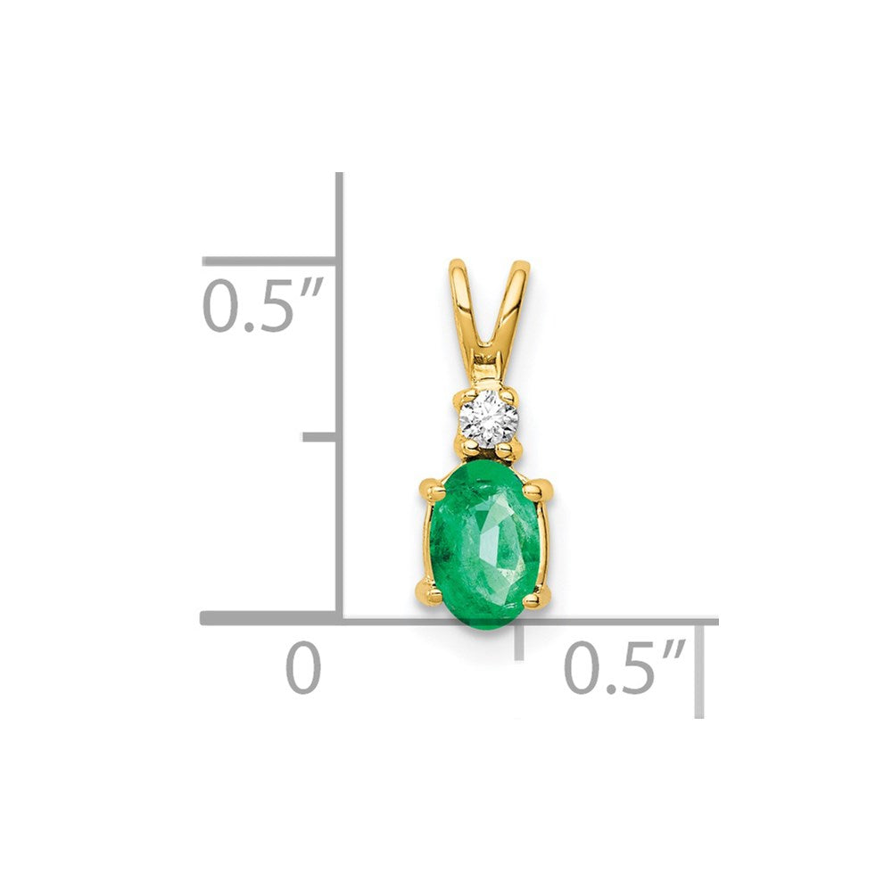14k 6x4mm Oval Emerald and AAA Diamond Pendant