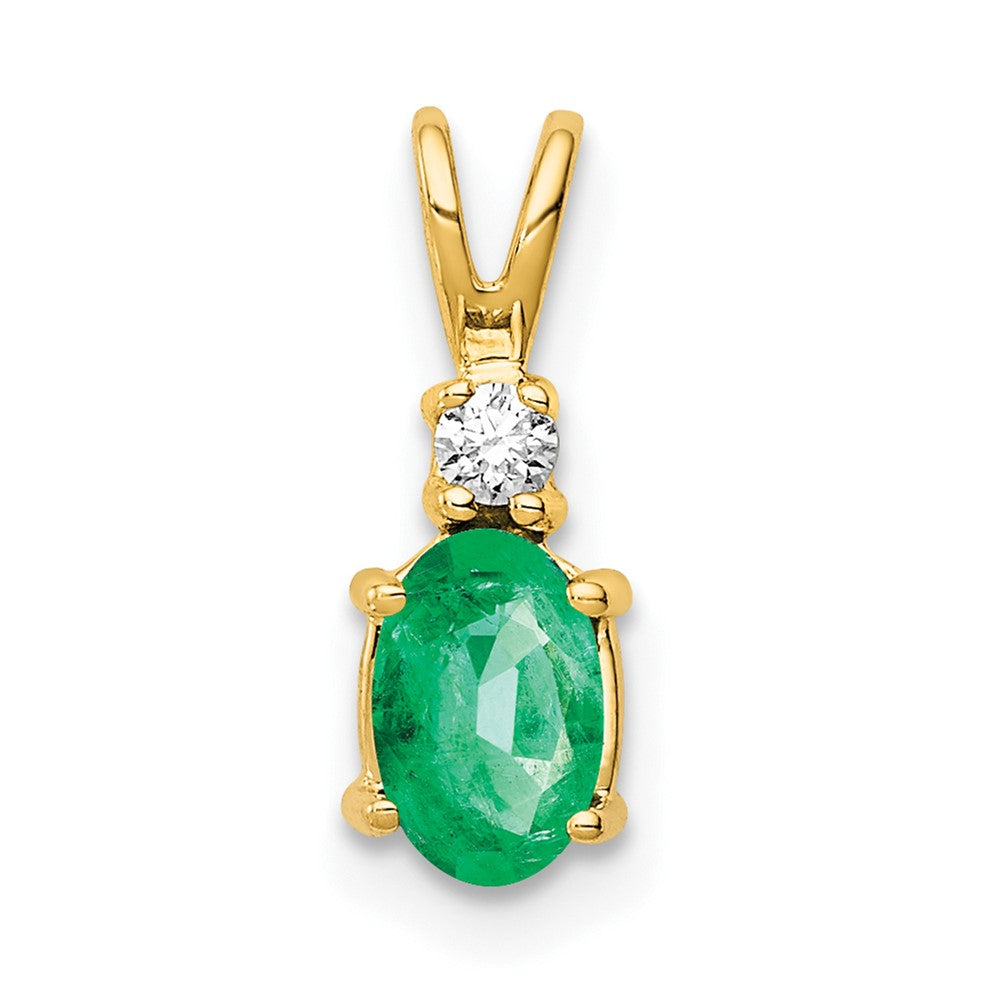 14k 6x4mm Oval Emerald and VS Diamond Pendant