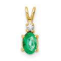 14k 6x4mm Oval Emerald and AA Diamond Pendant