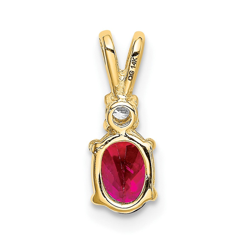 14k 6x4mm Oval Ruby and AA Diamond Pendant