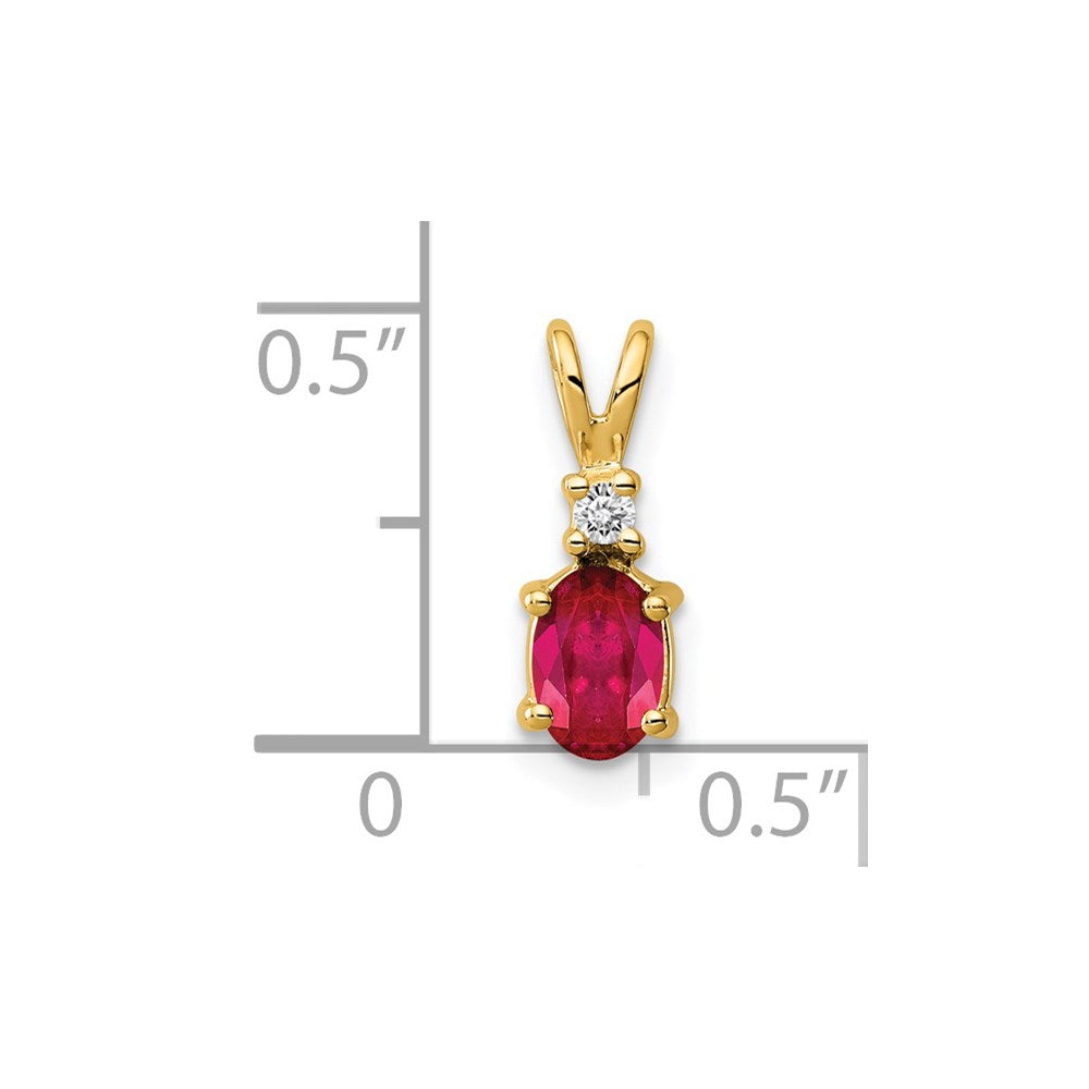 14k 6x4mm Oval Ruby and AAA Diamond Pendant