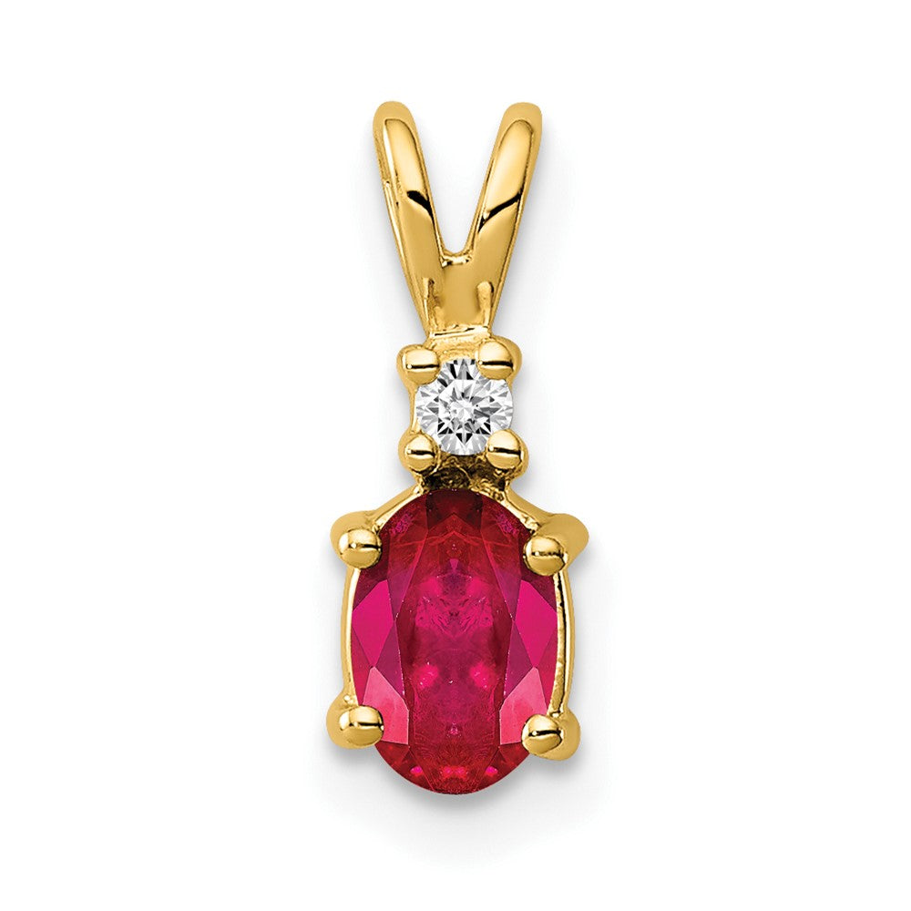 14k 6x4mm Oval Ruby and A Diamond Pendant