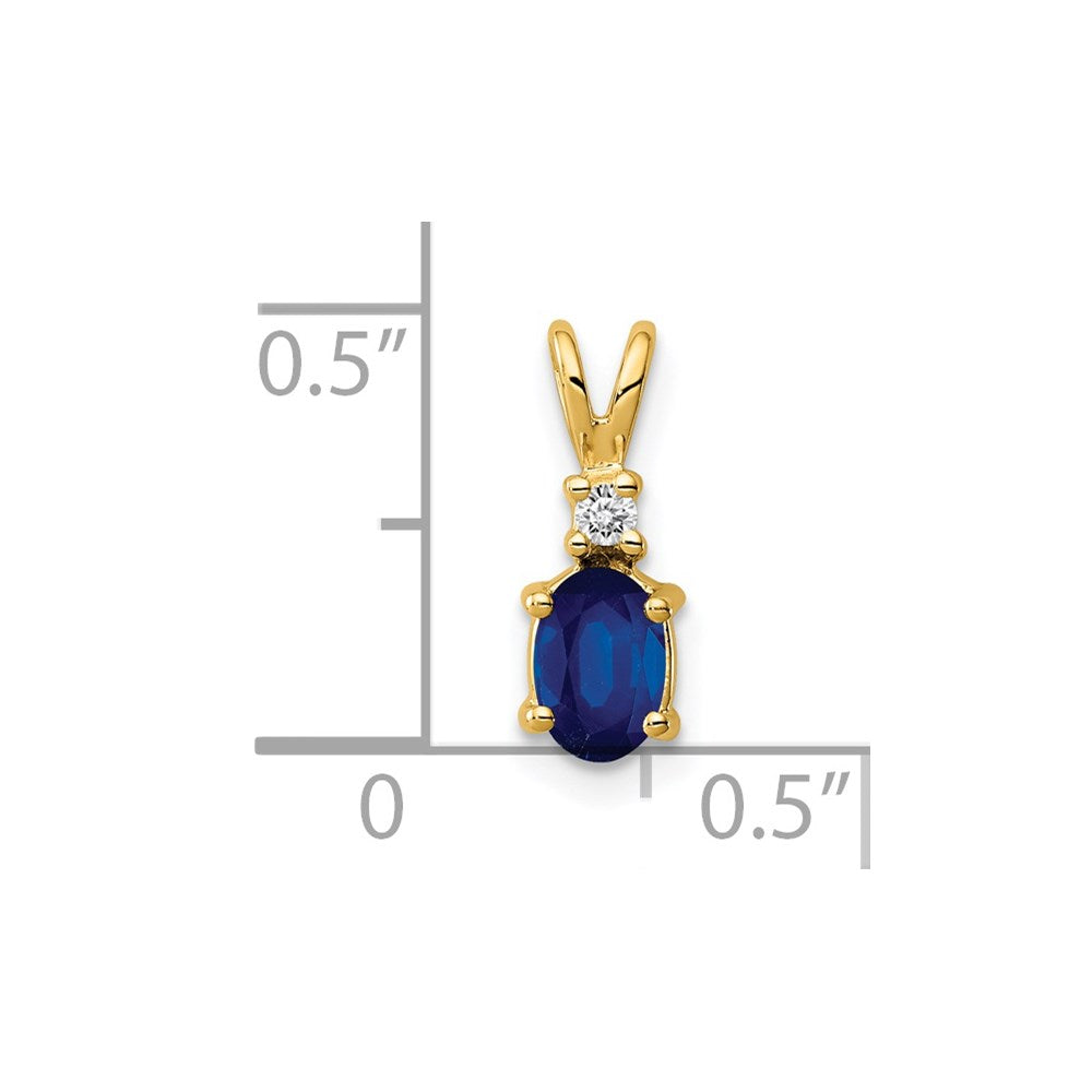 14k 6x4mm Oval Sapphire and AAA Diamond Pendant