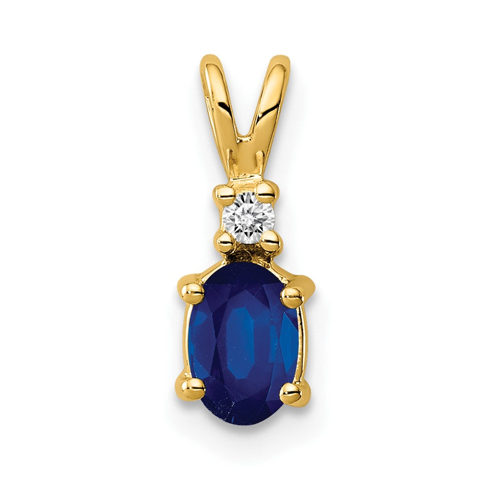 14k 6x4mm Oval Sapphire and VS Diamond Pendant