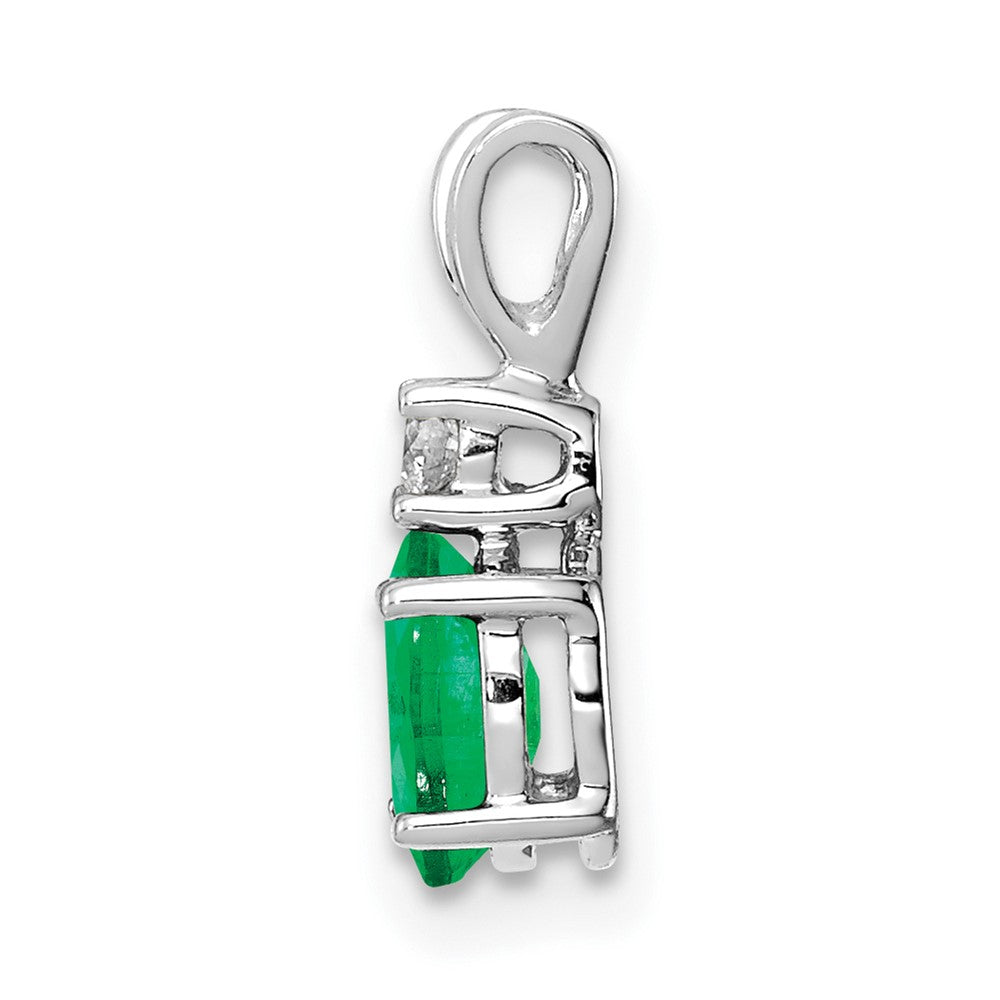 14k White Gold 6x4mm Oval Emerald and AA Diamond Pendant