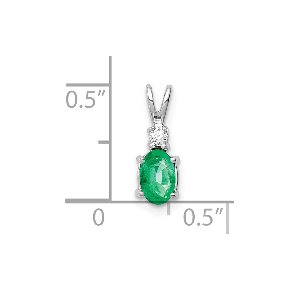 14k White Gold 6x4mm Oval Emerald and AAA Diamond Pendant