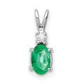 14k White Gold 6x4mm Oval Emerald and AAA Diamond Pendant