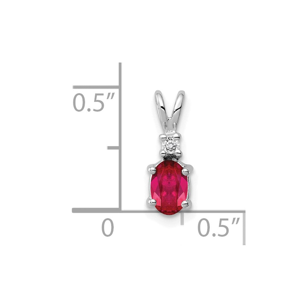 14k White Gold 6x4mm Oval Ruby and VS Diamond Pendant