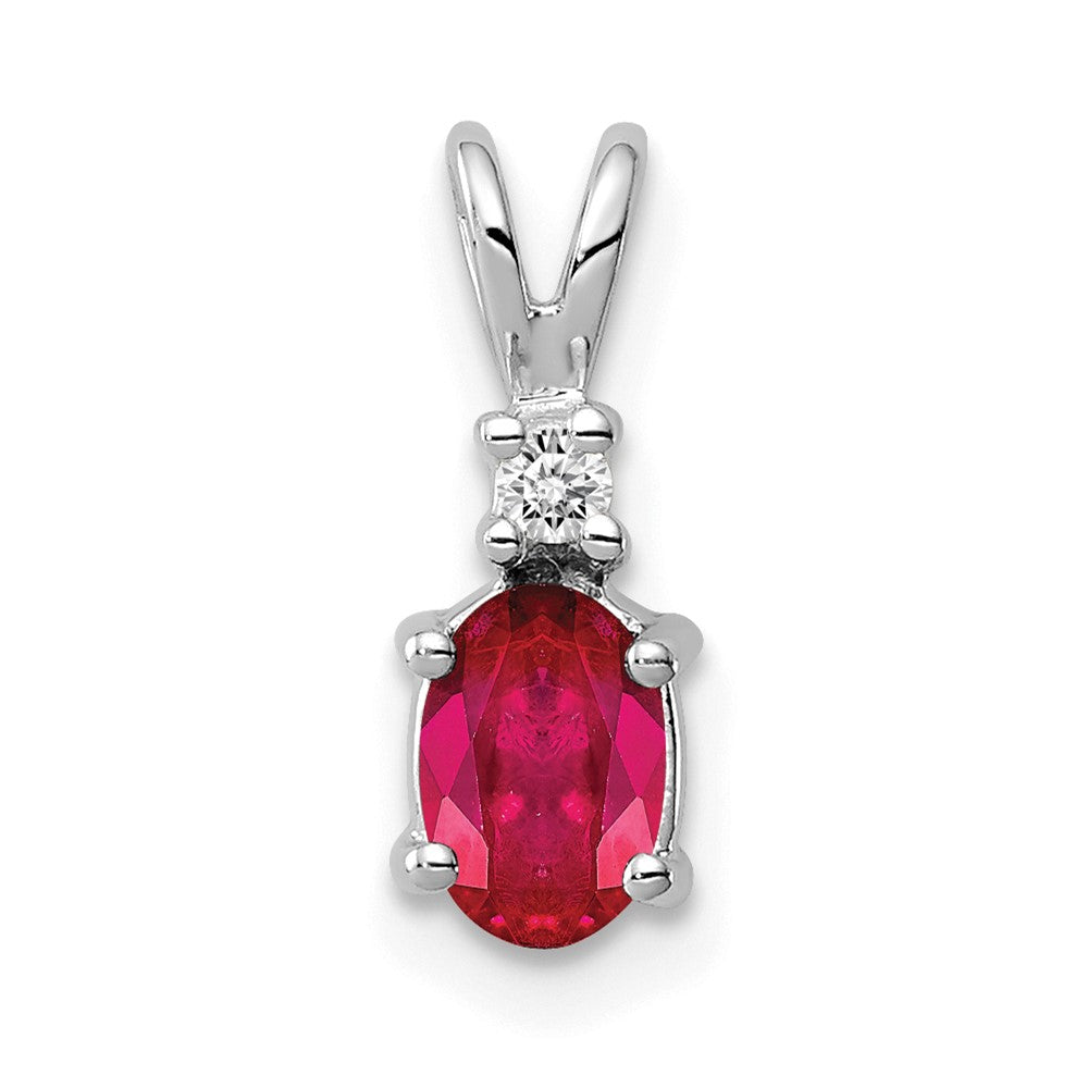 14k White Gold 6x4mm Oval Ruby and A Diamond Pendant