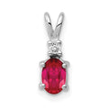 14k White Gold 6x4mm Oval Ruby and VS Diamond Pendant