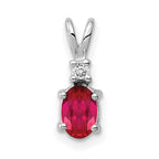 14k White Gold 6x4mm Oval Ruby and AA Diamond Pendant