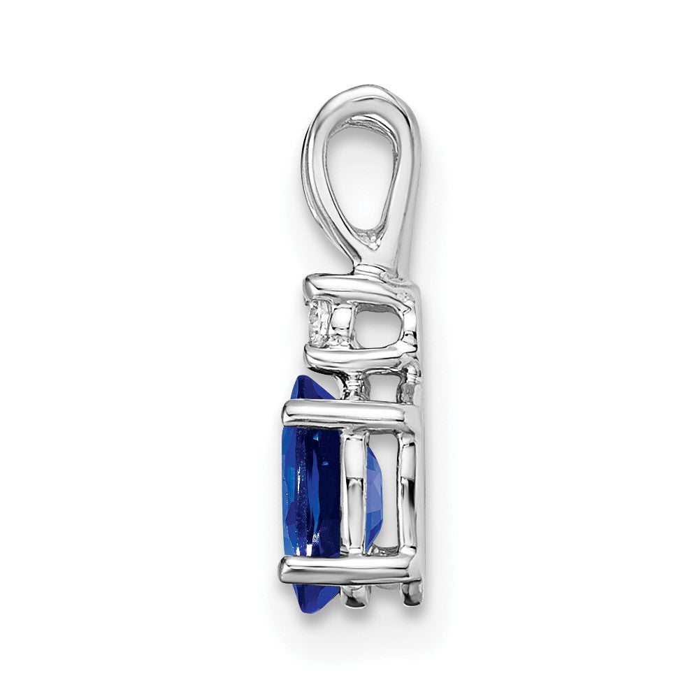 14k White Gold 6x4mm Oval Sapphire and VS Diamond Pendant
