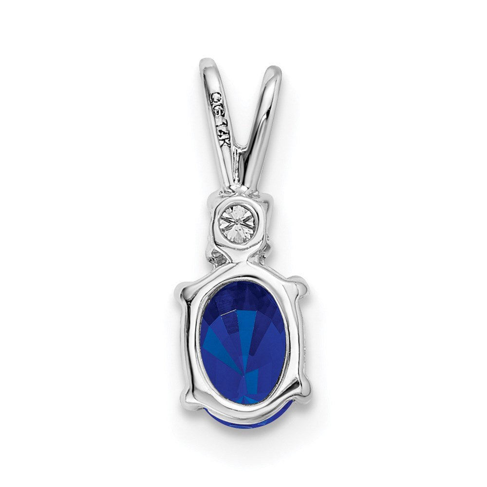 14k White Gold 6x4mm Oval Sapphire and VS Diamond Pendant