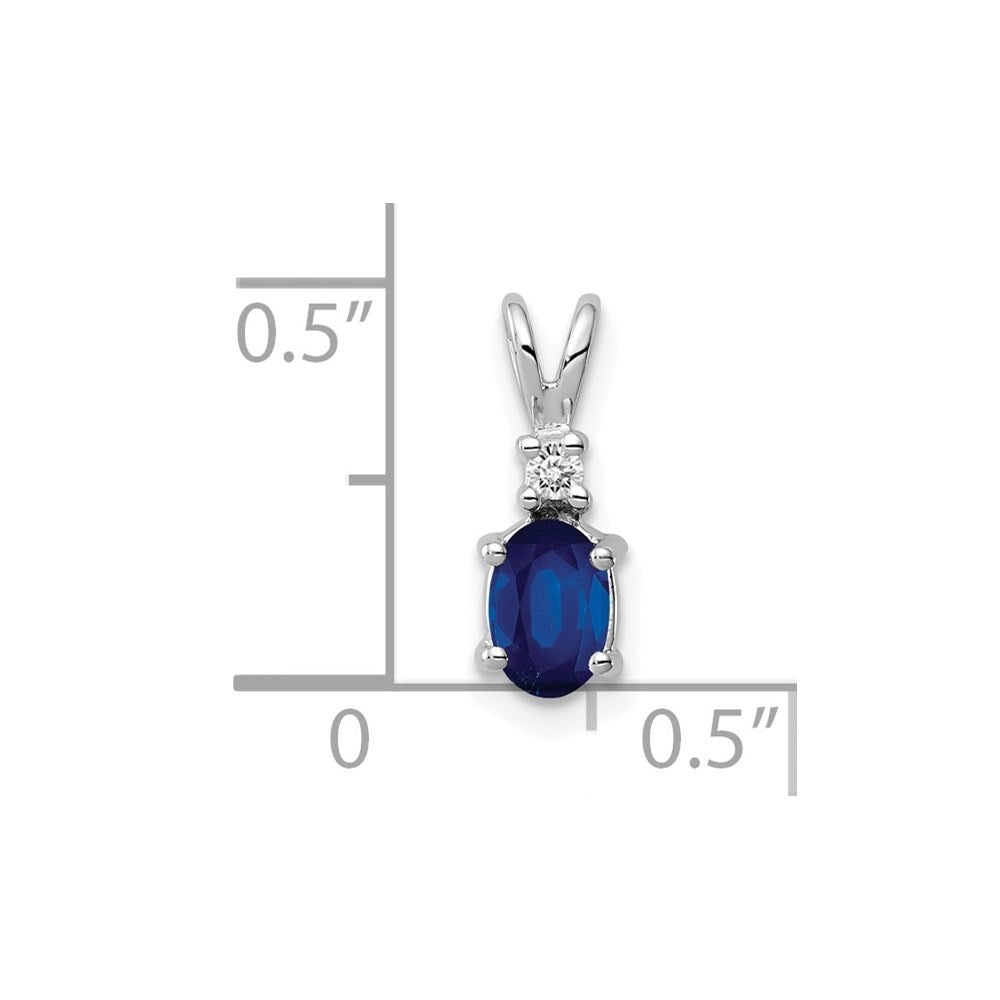 14k White Gold 6x4mm Oval Sapphire and A Diamond Pendant