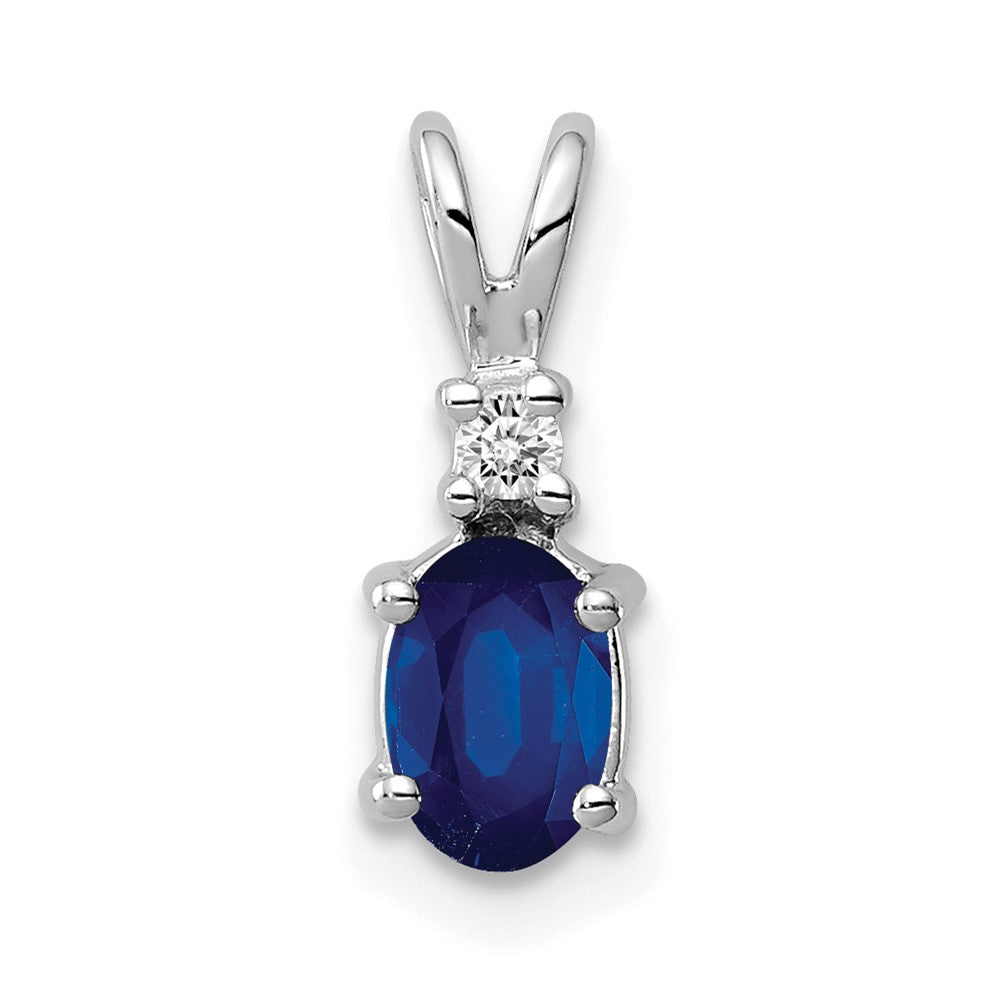 14k White Gold 6x4mm Oval Sapphire and A Diamond Pendant