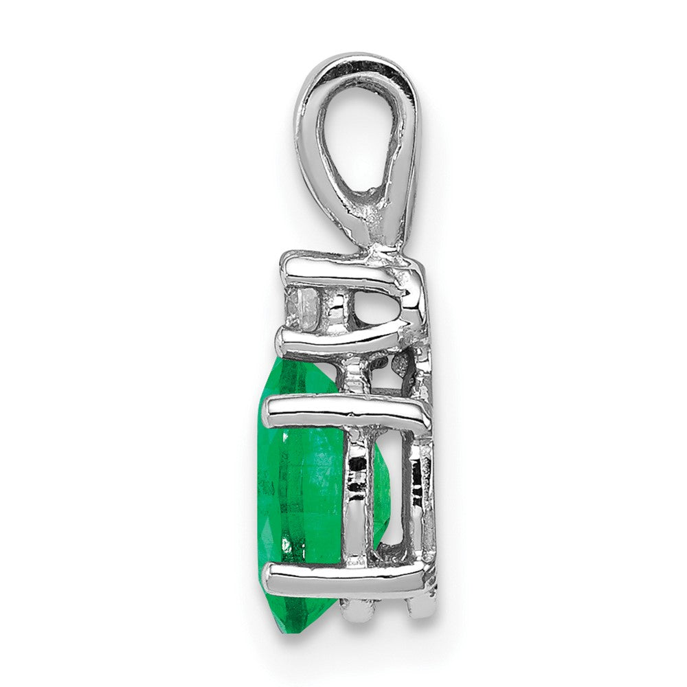 14k White Gold 7x5mm Oval Emerald and A Diamond Pendant