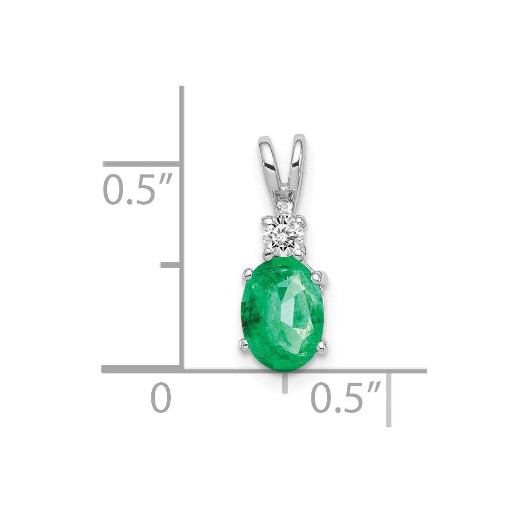14k White Gold 7x5mm Oval Emerald and AA Diamond Pendant