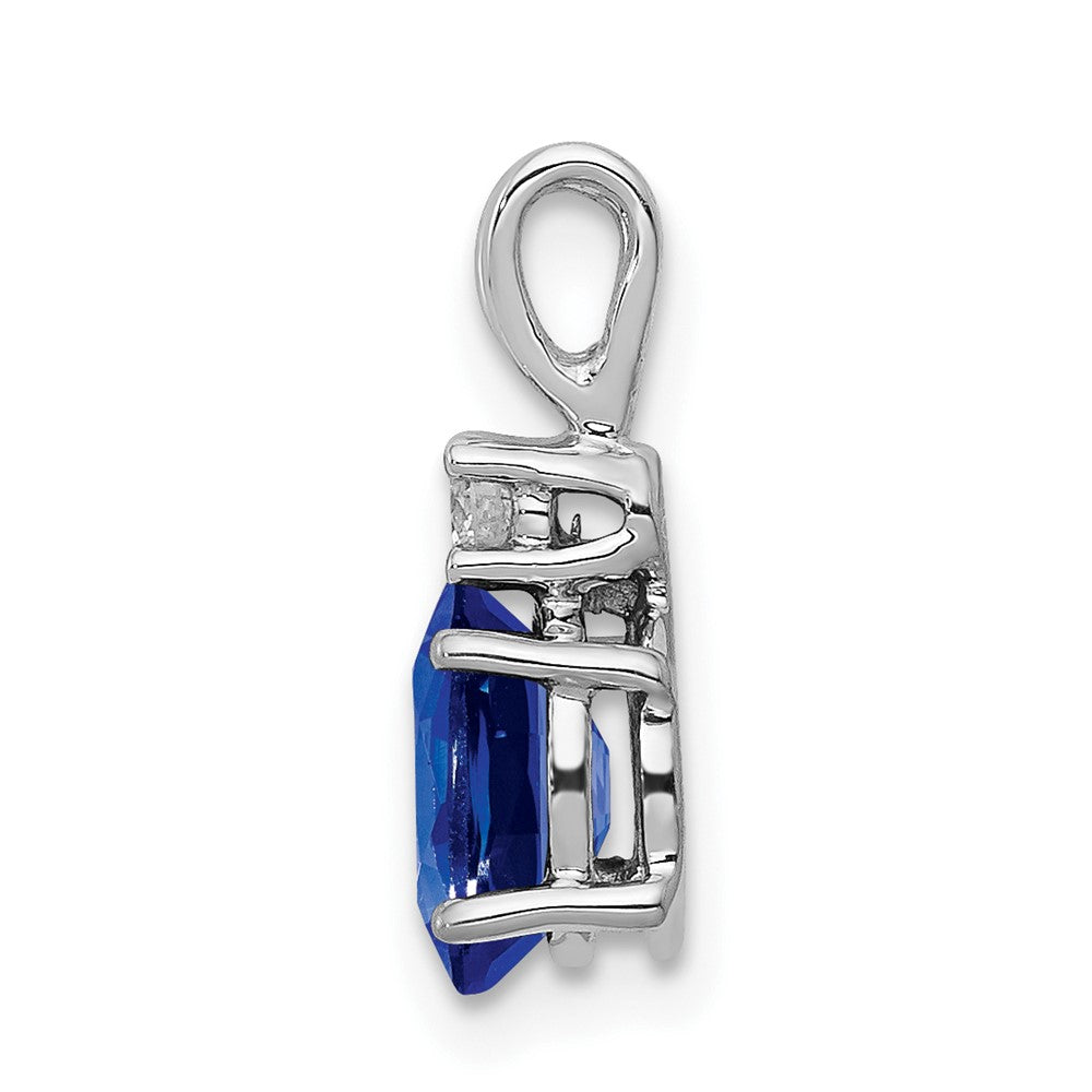 14k White Gold 7x5mm Oval Sapphire and AA Diamond Pendant