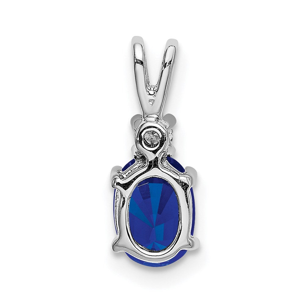 14k White Gold 7x5mm Oval Sapphire and VS Diamond Pendant