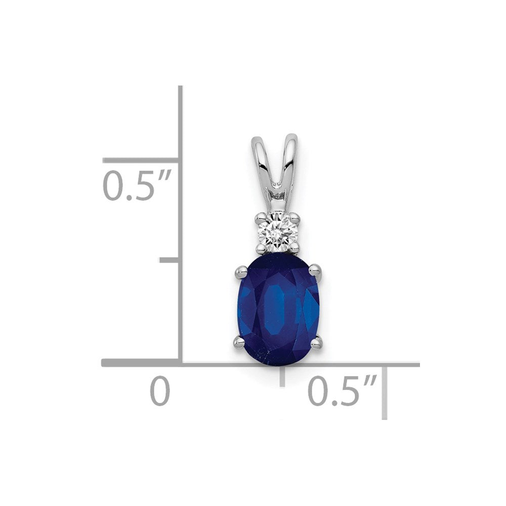 14k White Gold 7x5mm Oval Sapphire and A Diamond Pendant