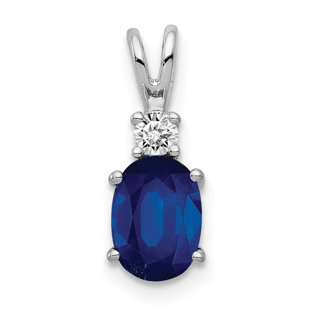 14k White Gold 7x5mm Oval Sapphire and AAA Diamond Pendant
