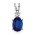 14k White Gold 7x5mm Oval Sapphire and AAA Diamond Pendant