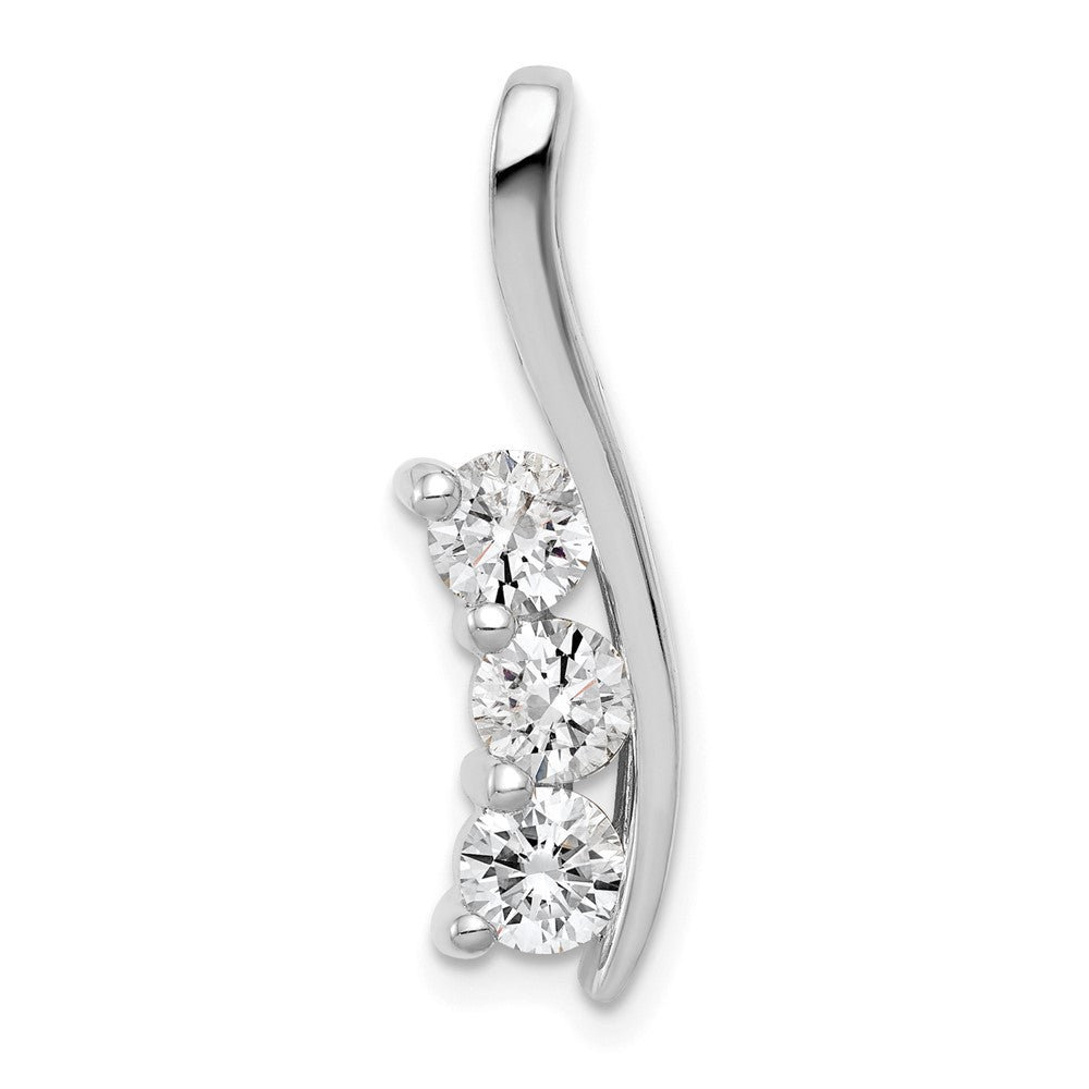 14k White Gold Complete 7/8 carat Three-Stone AAA Diamond Curved Bar Chain Slide