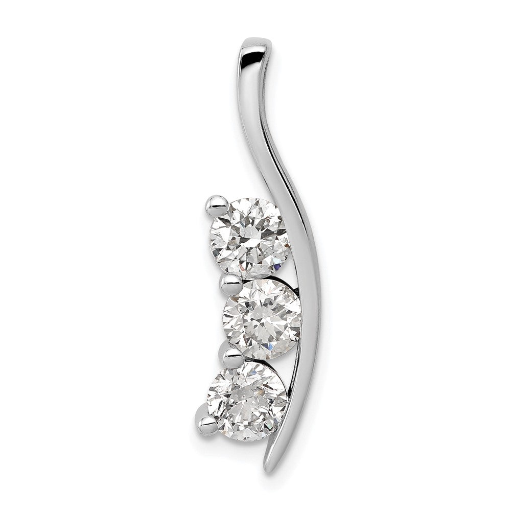 14k White Gold Complete 1.5 carat Three-Stone A Diamond Curved Bar Chain Slide