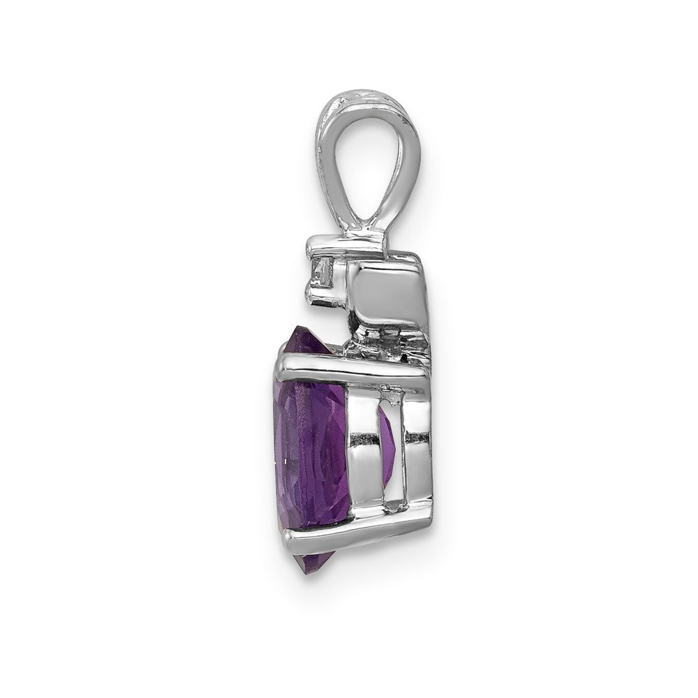 14k White Gold 8x6mm Oval Amethyst and AAA Diamond Pendant