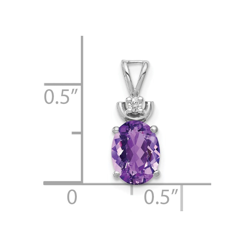 14k White Gold 8x6mm Oval Amethyst and A Diamond Pendant