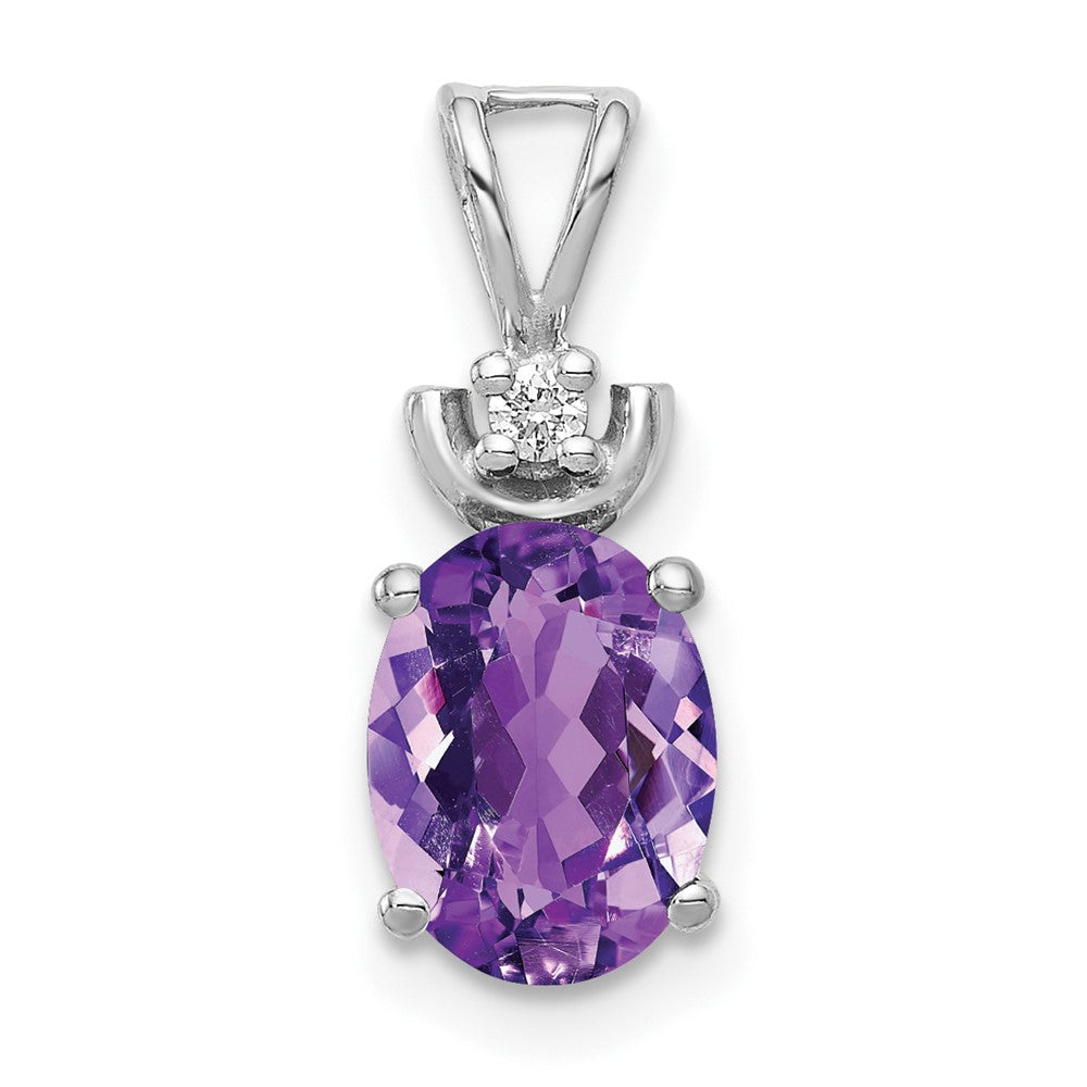 14k White Gold 8x6mm Oval Amethyst and A Diamond Pendant