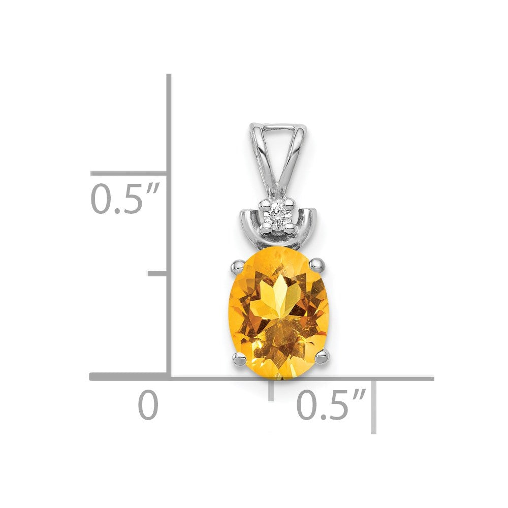 14k White Gold 8x6mm Oval Citrine and AA Diamond Pendant