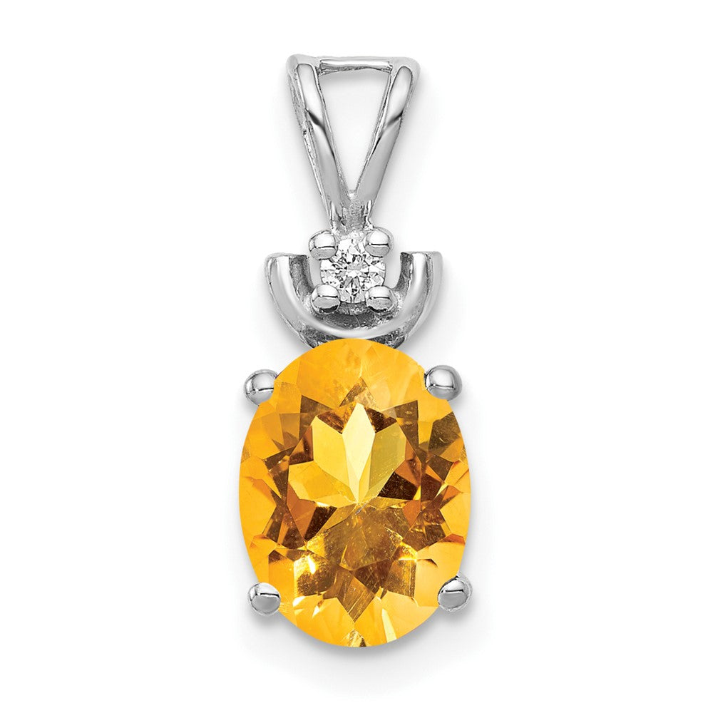 14k White Gold 8x6mm Oval Citrine and VS Diamond Pendant