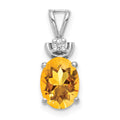 14k White Gold 8x6mm Oval Citrine and VS Diamond Pendant