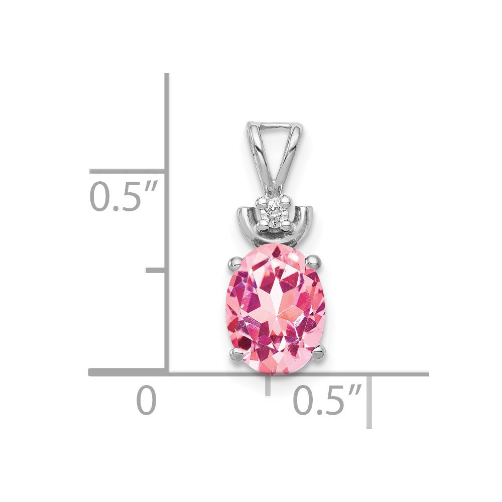 14k White Gold 8x6mm Oval Pink Tourmaline and A Diamond Pendant