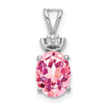 14k White Gold 8x6mm Oval Pink Tourmaline and AAA Diamond Pendant