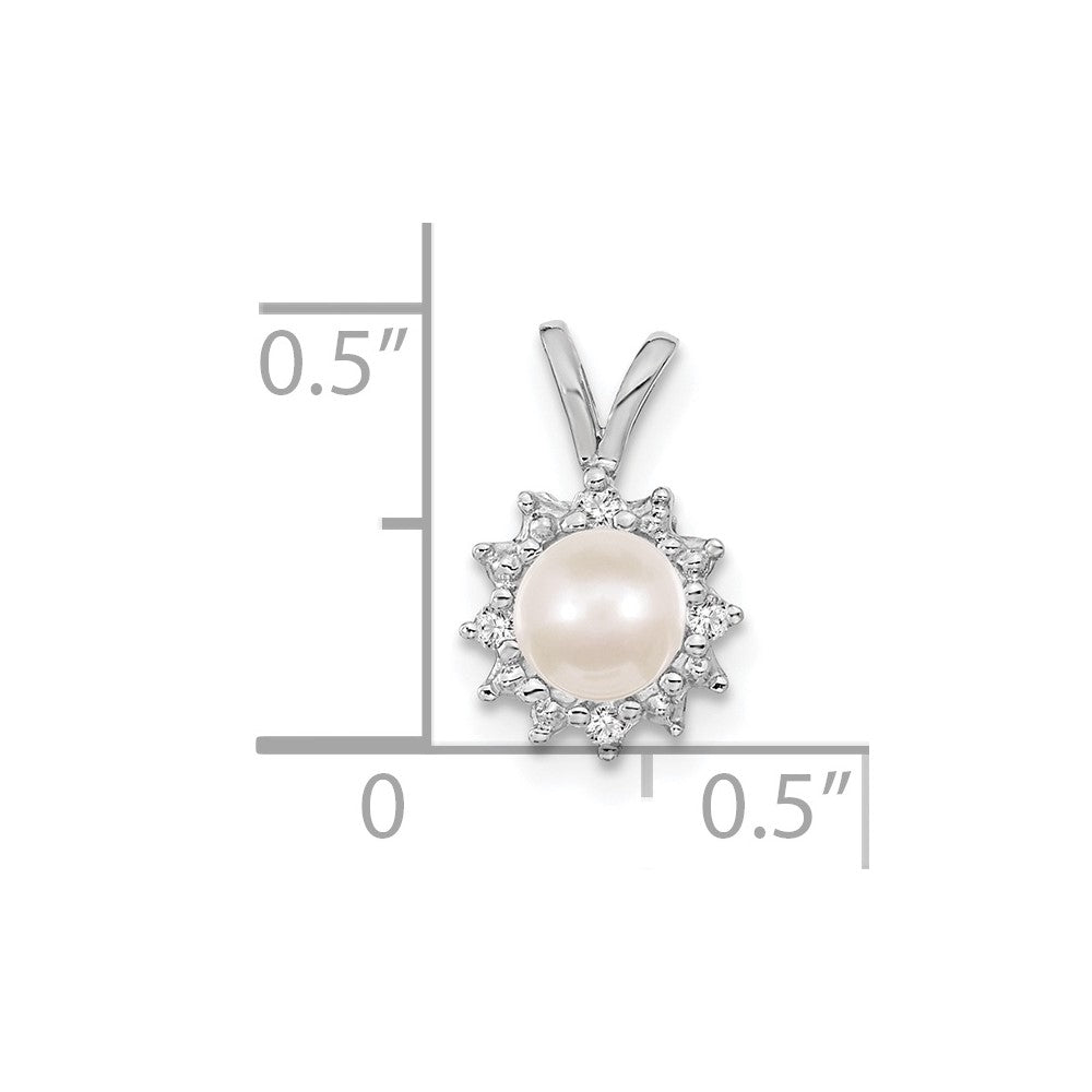 14k White Gold 4-5mm Near Round White Freshwater Cultured Pearl and AA Diamond Pendant