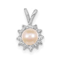 14k White Gold 4-5mm Near Round White Freshwater Cultured Pearl and A Diamond Pendant