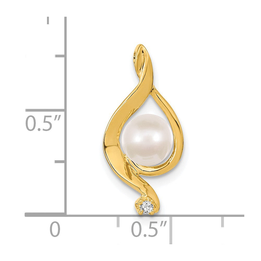 14k 5-6mm Near Round White Freshwater Cultured Pearl and AAA Diamond Chain Slide