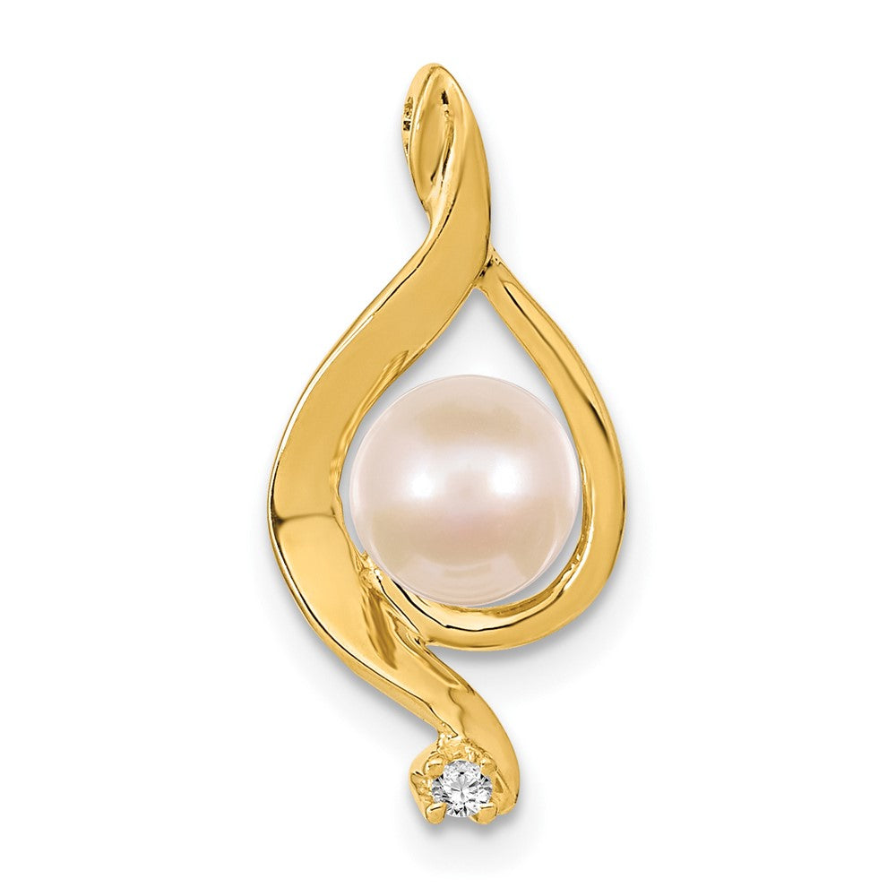 14k 5-6mm Near Round White Freshwater Cultured Pearl and A Diamond Chain Slide