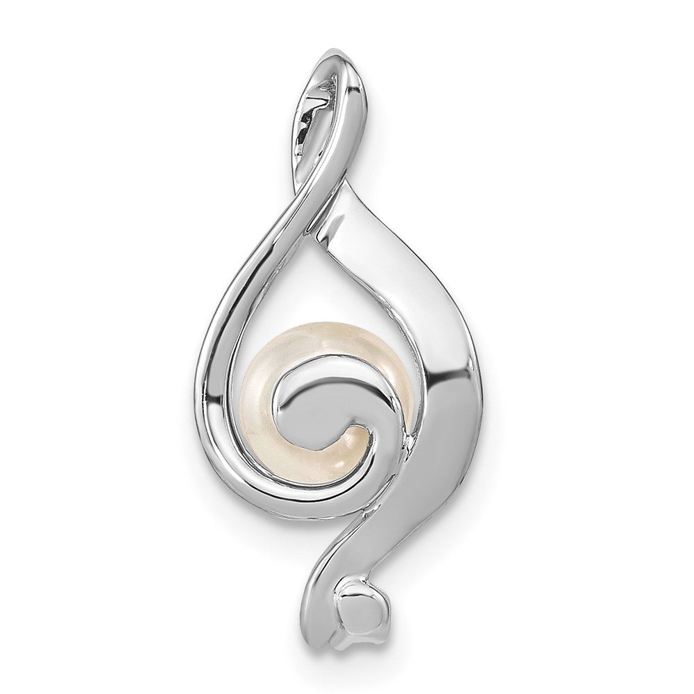 14k White Gold 5-6mm Near Round White Freshwater Cultured Pearl and A Diamond Chain Slide