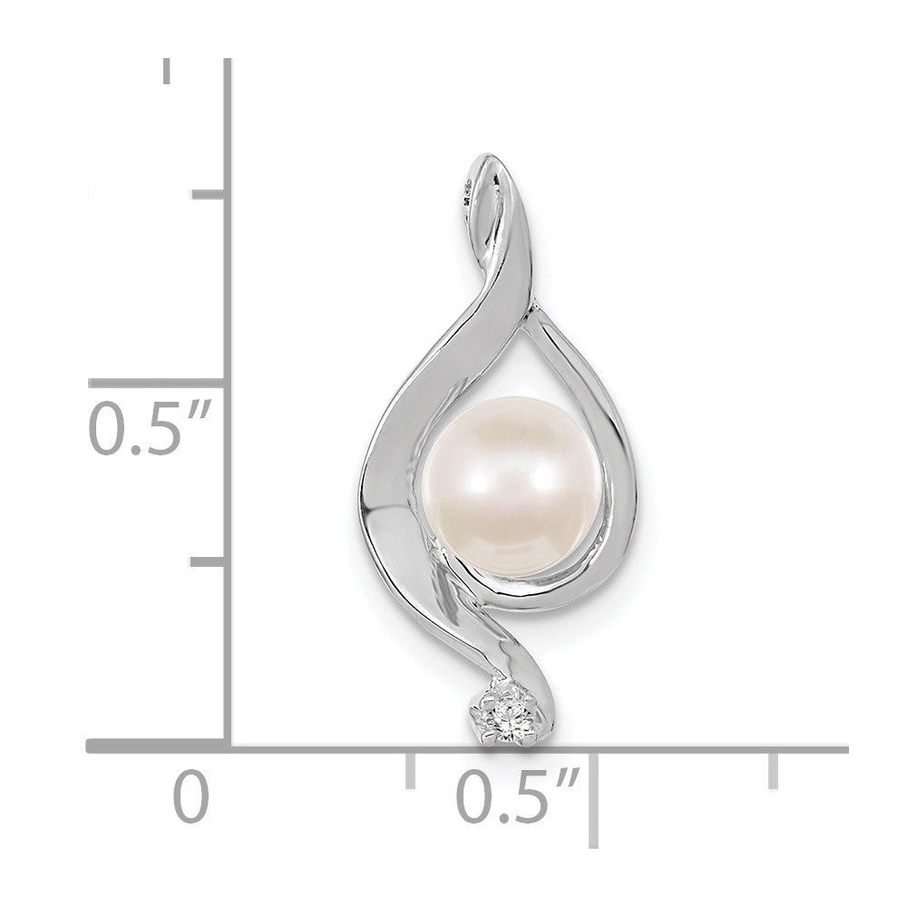14k White Gold 5-6mm Near Round White Freshwater Cultured Pearl and VS Diamond Chain Slide