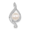 14k White Gold 5-6mm Near Round White Freshwater Cultured Pearl and A Diamond Chain Slide