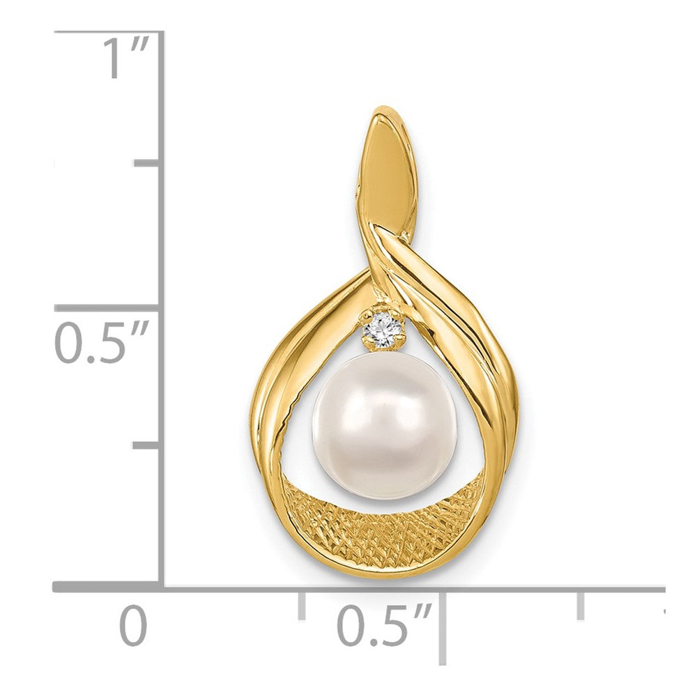 14k 7-8mm Near Round White Freshwater Cultured Pearl and AAA Diamond Pendant