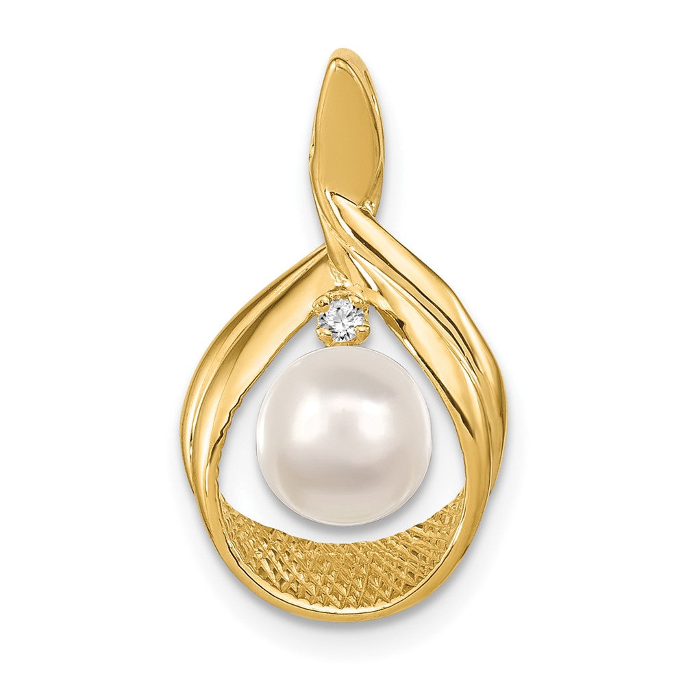 14k 7-8mm Near Round White Freshwater Cultured Pearl and VS Diamond Pendant