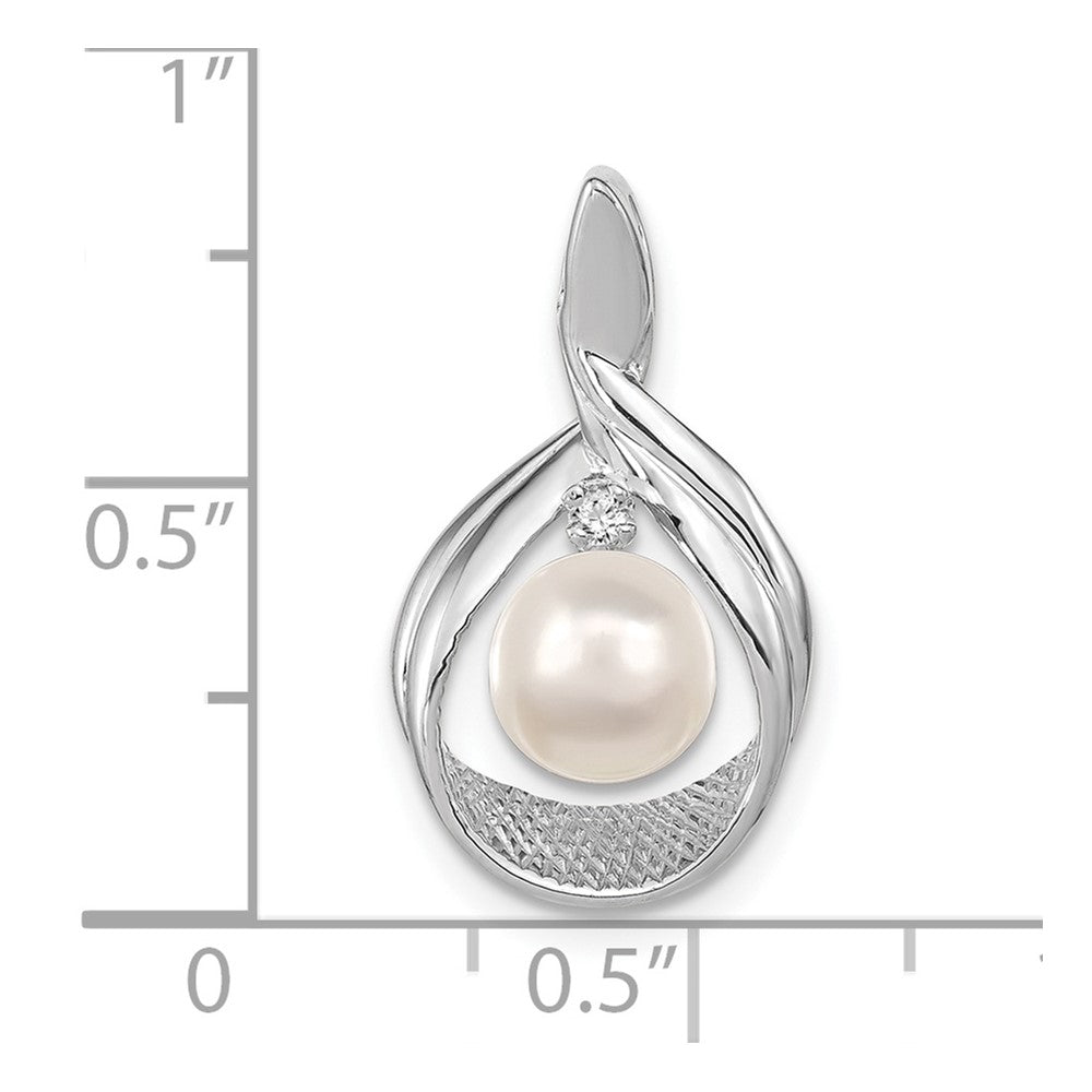 14k White Gold 7-8mm Near Round White Freshwater Cultured Pearl and AAA Diamond Pendant