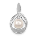 14k White Gold 7-8mm Near Round White Freshwater Cultured Pearl and VS Diamond Pendant