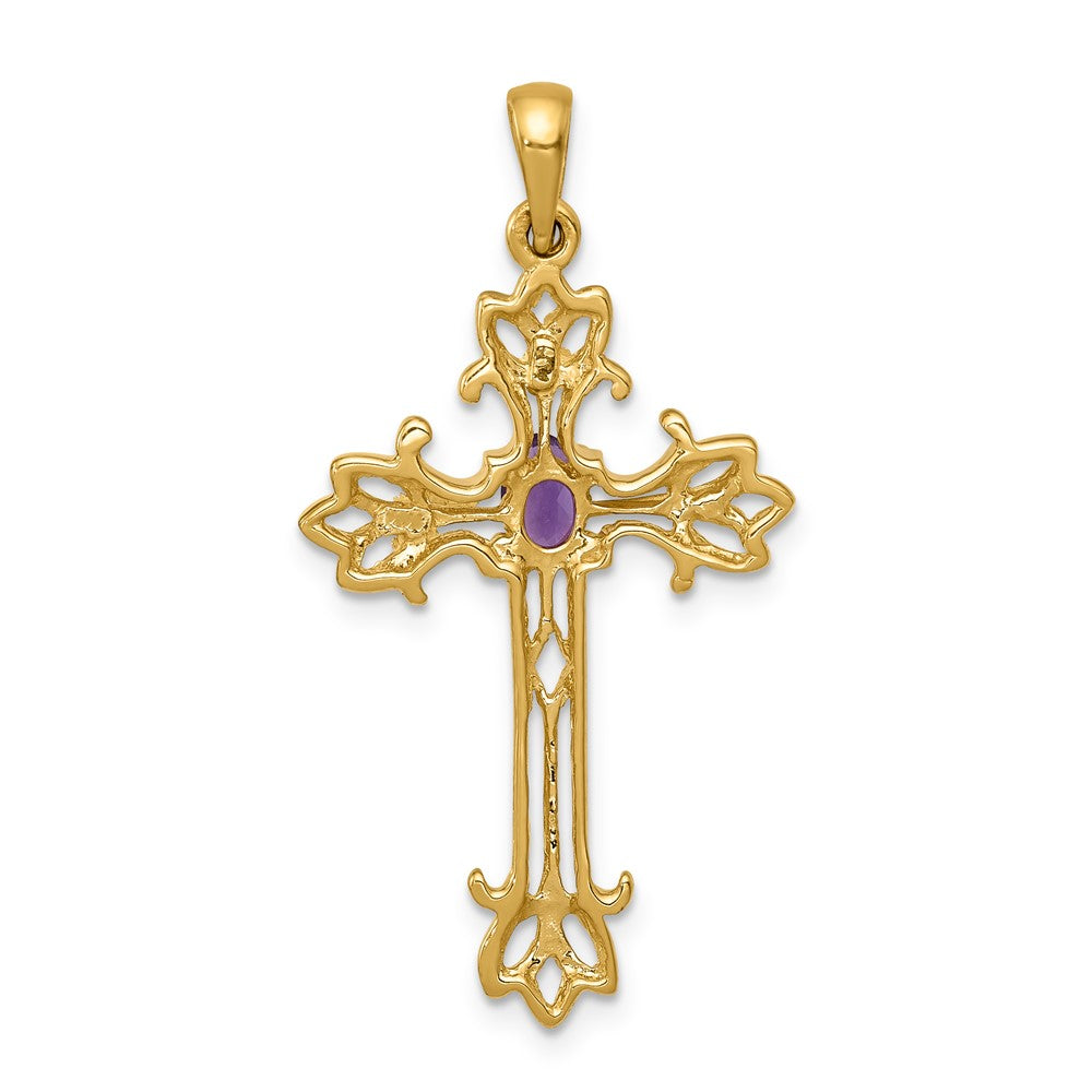 14k 5x3mm Oval Amethyst Cross Pendant