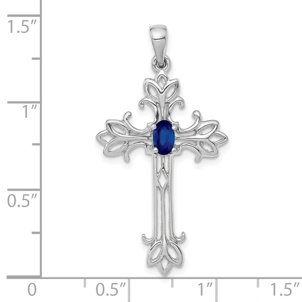 14k White Gold 5x3mm Sapphire Cross Pendant