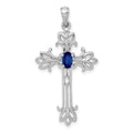 14k White Gold 5x3mm Sapphire Cross Pendant
